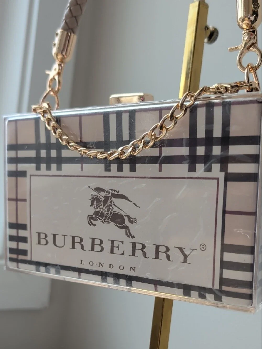 Upcycled Burberry Plaid Acrylic Box Clutch